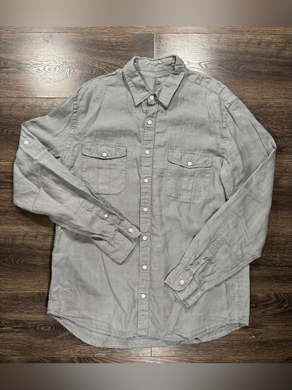 J Crew Baird McNutt 100% Linen Double Pocket Men's Gray Button-Down Shirt XL